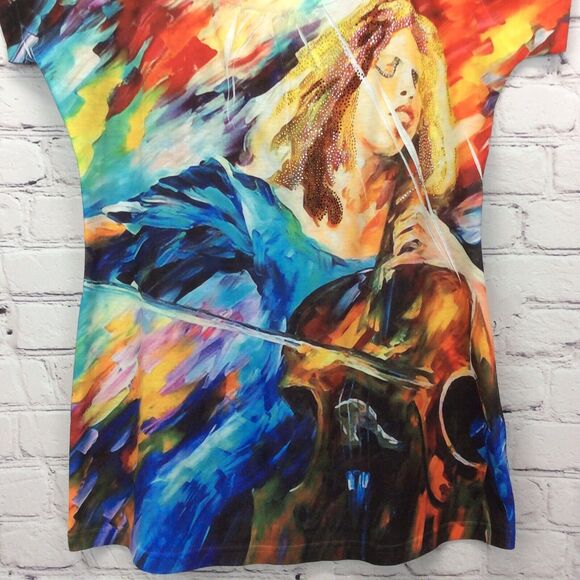 Cartise Shirt/Top Women’s Sz L Wearable Art Music Multicolor Boho Festive Beaded - Picture 7 of 8